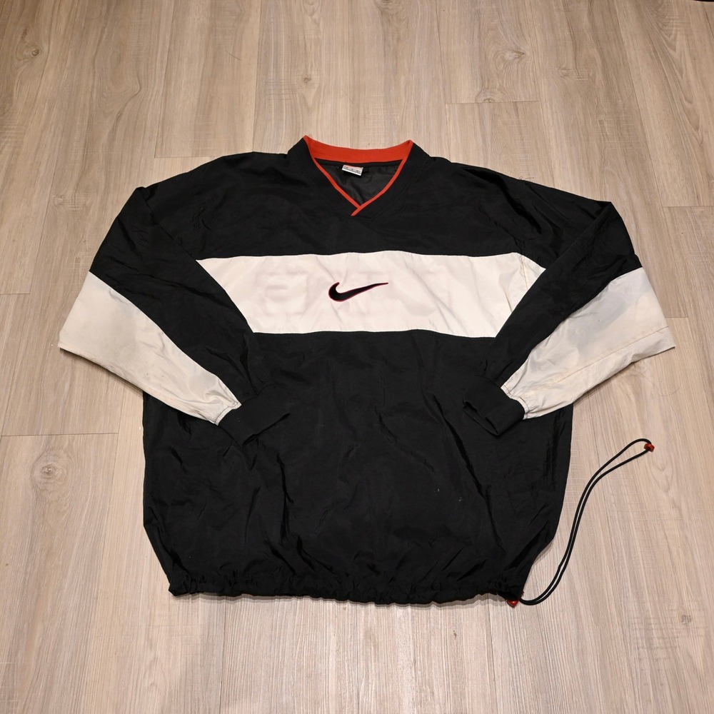 Vintage Nike Windbreaker Pullover Jacket Black Red White XL Big Swoosh